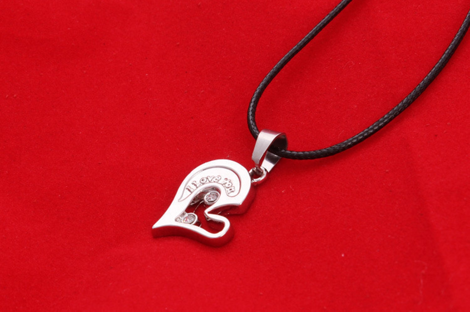 Fashion Heart Pendent Necklaces 18K Silver Plated I Love You 2 in 1 Crystal Couple Lovers Necklace Leather Chain Distance Relastionship Necklaces for 