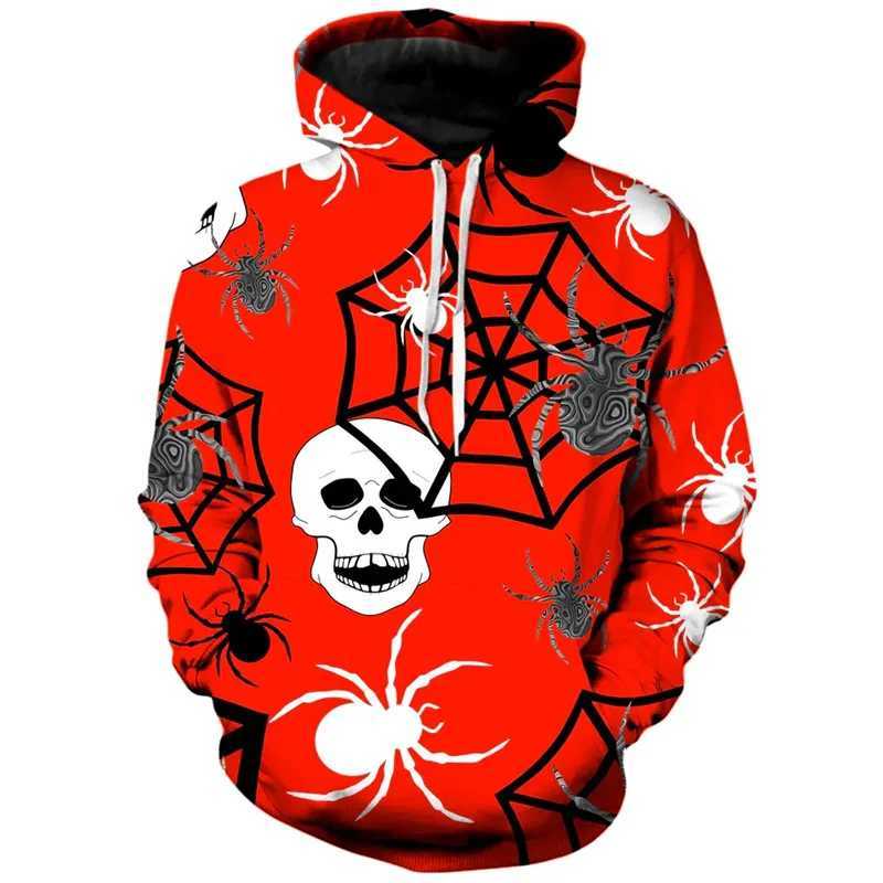 Halloween Spider Webs Graphic Hoodie Men 3D Printed Skull Sweatshirt Street Personality Cosplay Pullovers Loose Long Sleeve Tops Y240920