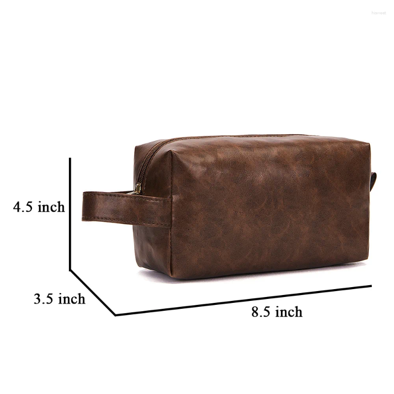 Cosmetic Bags Vintage Leather Bag Toiletry Storage Travel Organizer For Men Women Casual Handbag MakeUp