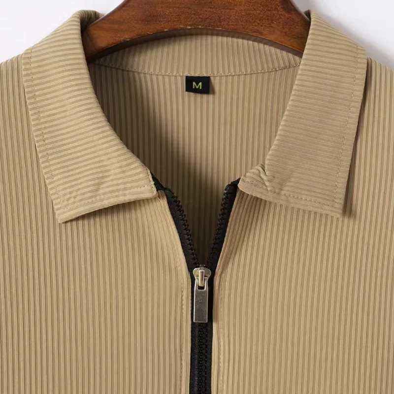 Mens Fashion Polo Shirts 2024 Summer Stripe Zipper Mens Polo Shirt Solid T-Shirt Brand Short-Sleeved Shirt Casual Slim TopsX240920
