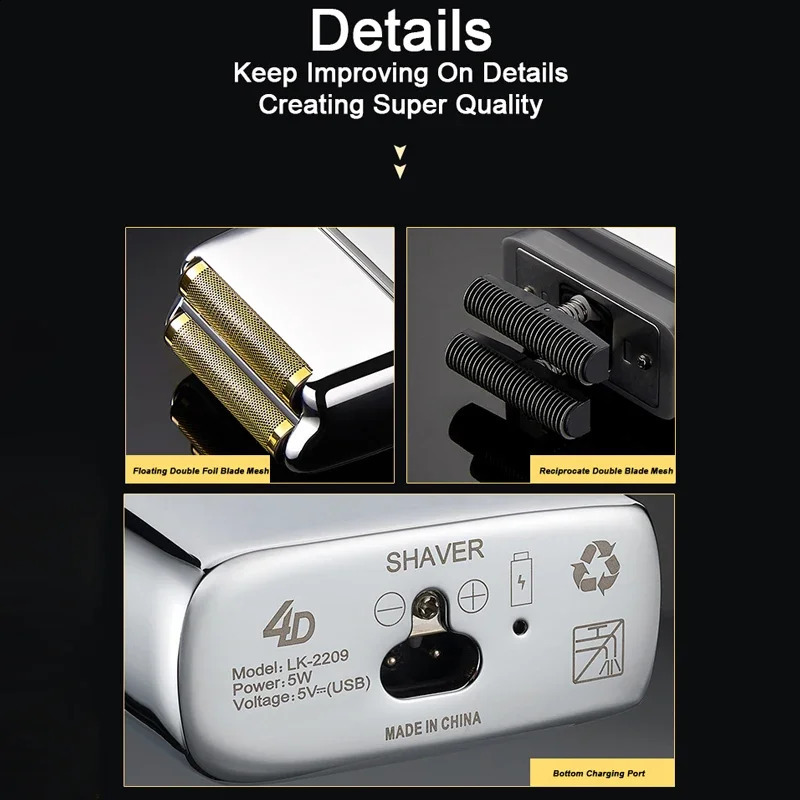 Rechargeable Metal Barber Hair Beard Electric Shaver For Men Electric Razor Bald Head Shaving Machine Finishing Tool 240914