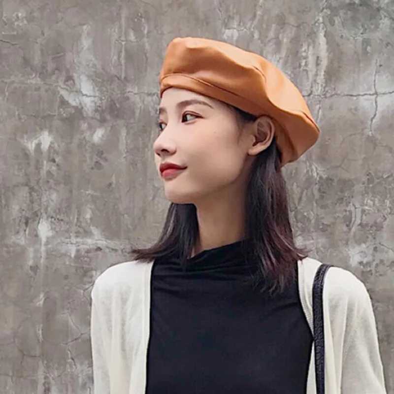Women Girl Beret French Artist Warm Wool Winter Beanie Hat Cap Vintage Plain Beret Hats Solid Color Elegant Lady leather CapsX240919