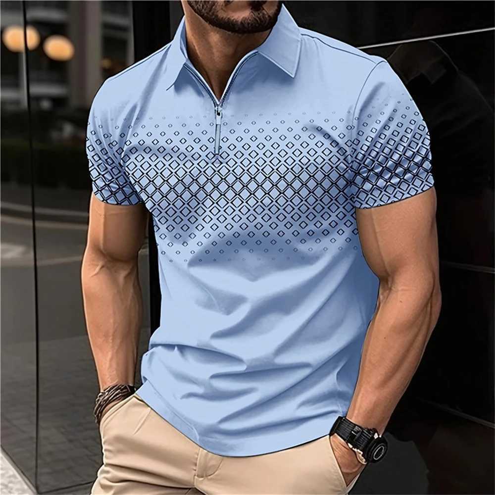 Summer Men Short Sleeve Polo Shirt Fashion 3D T-Shirt Zipper Lapel Golf Shirt Casual Street Mens Clothing Business Casual TopsX240920