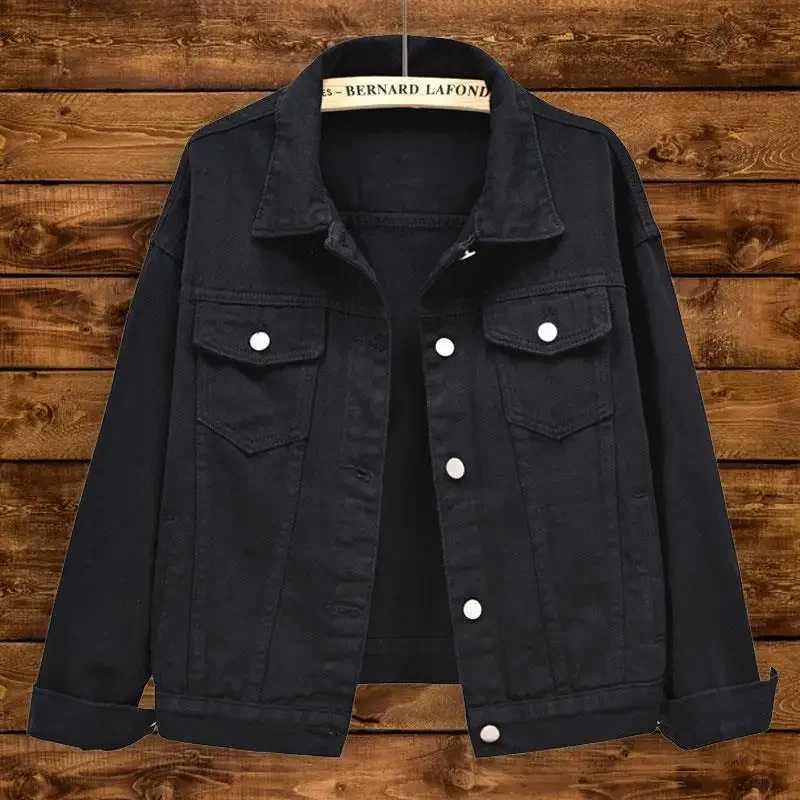 Black Denim Jacket Womens Loose Fit Korean Style 2024 Autumn New Bf Wind Hong Kong Flavor Casual Top JacketX240920