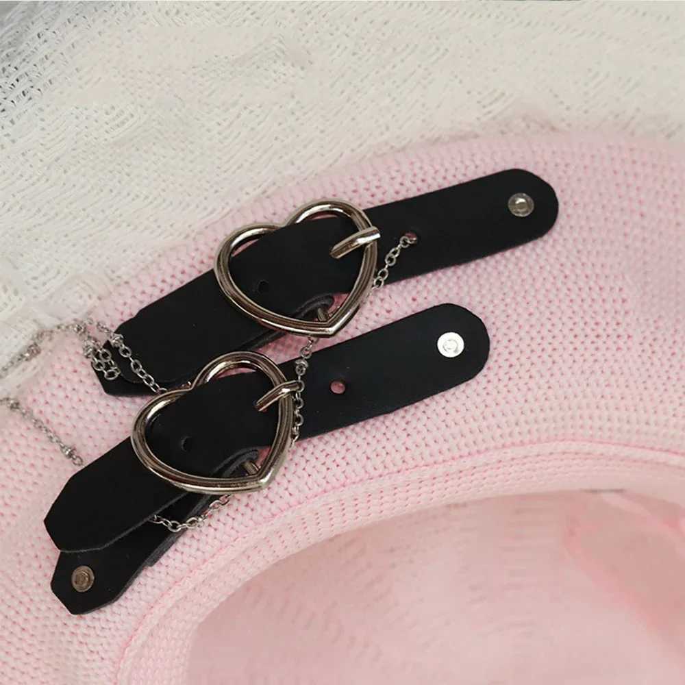 JAPanese Beret Harajuku Y2 Fashion Lolita Hat JK Hat Girl Beret Cute PU Chain Heart Wool KAWaii Women Hat AccESSoriesX240919