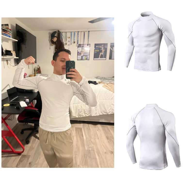 Men Bodybuilding Sport T-shirt Quick Dry Running Shirt Long Sleeve Compression Top Gym T Shirt Men Fitness Tight Gym SportsX240919