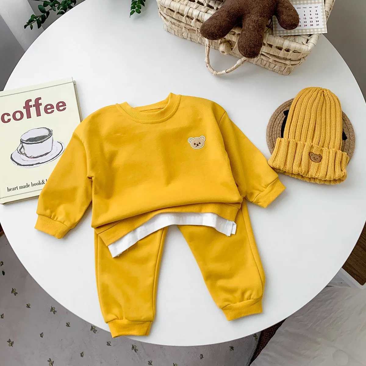 Toddler Outfits Baby Boy Tracksuit Cute Bear Head Embroidery Sweatshirt And Pants 2pcs Sport Suit Fashion Kids Girls Clothes Set Z240920