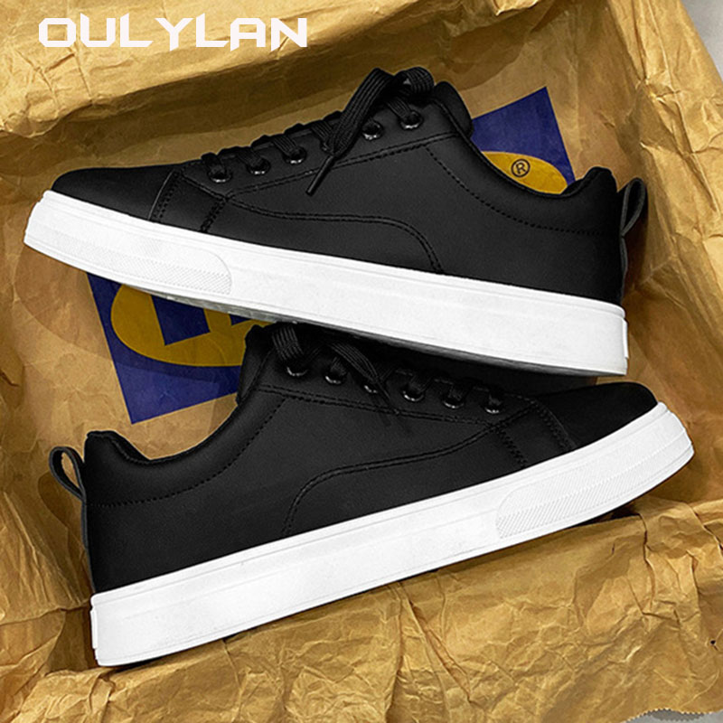OULYLAN Solid Color White Black Shoes for Men Fashon Artificial PU Casual Board Shoes Trendy Student Footwear