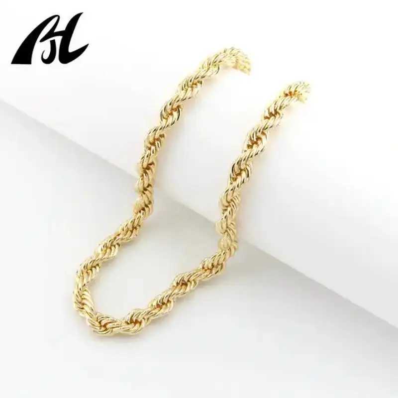 Hip Hop Non Tarnish 2.5MM 3MM 4MM 5MM 8MM PVD 18K Gold Plated Twist Rope Link Necklace Copper Brass Chain JewelryX240919