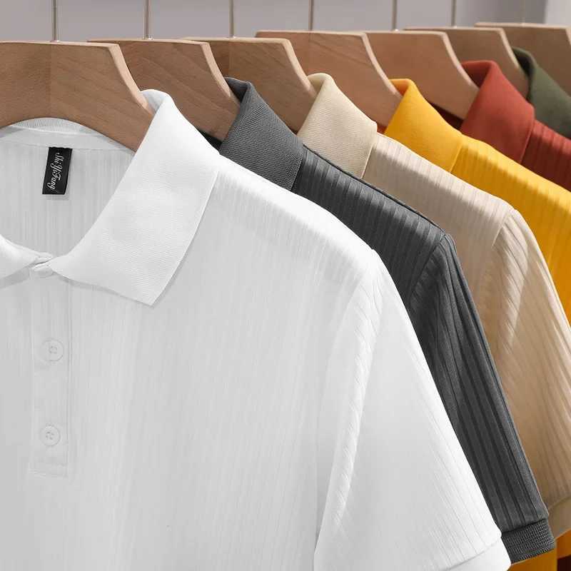 Classic Striped Breathable Casual T-shirt Mens Polo Shirt Simple Summer Ice Silk Short Sleeves Knitwear Slimming EffectX240920