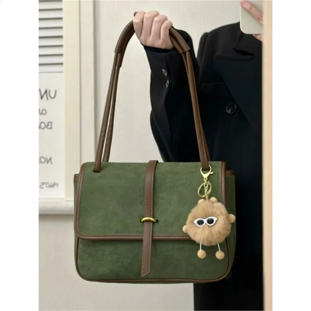 JIAERDI Retro Green Shoulder Bag Womens Large Capacity Casual Handbag Womens Retro Harajuku Aesthetics Bolso Unprinted Good Product 240918
