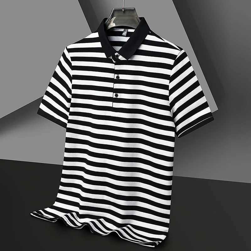 2024 Mens New Striped Cotton Business Casual Short sleeved POLO Shirt Fashion Short sleeved Comfortable and Breathable TopX240920