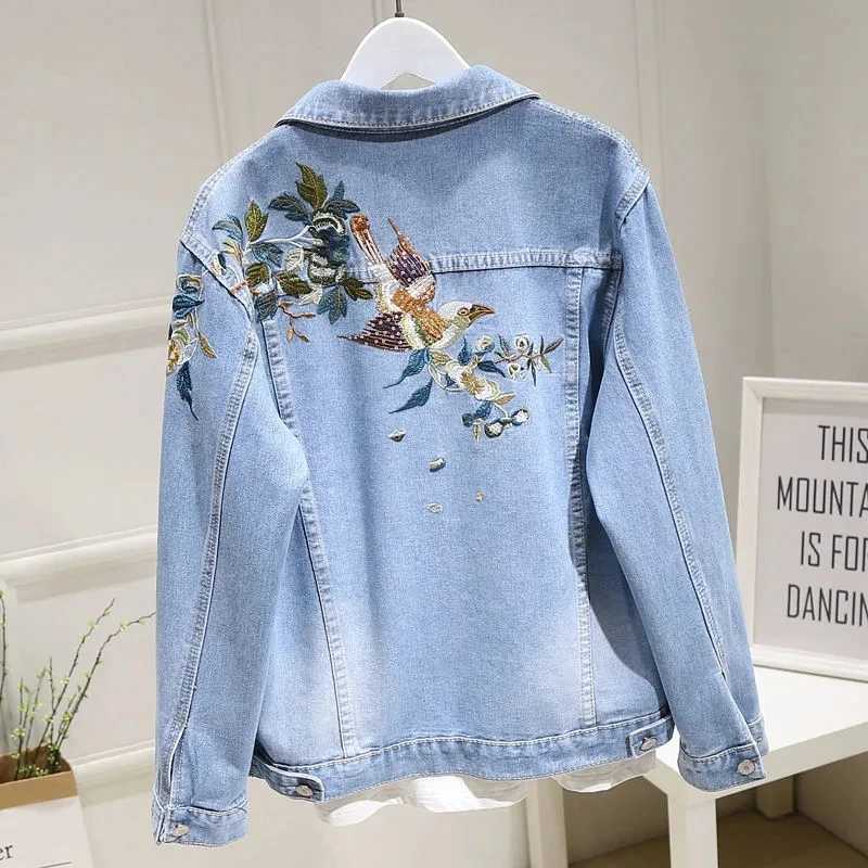 Embroidered Long-sleeved Retro Jean Jacket Womens 2022 Autumn New Lapel Loose Korean Large Size Womens Denim jackets TrendX240920