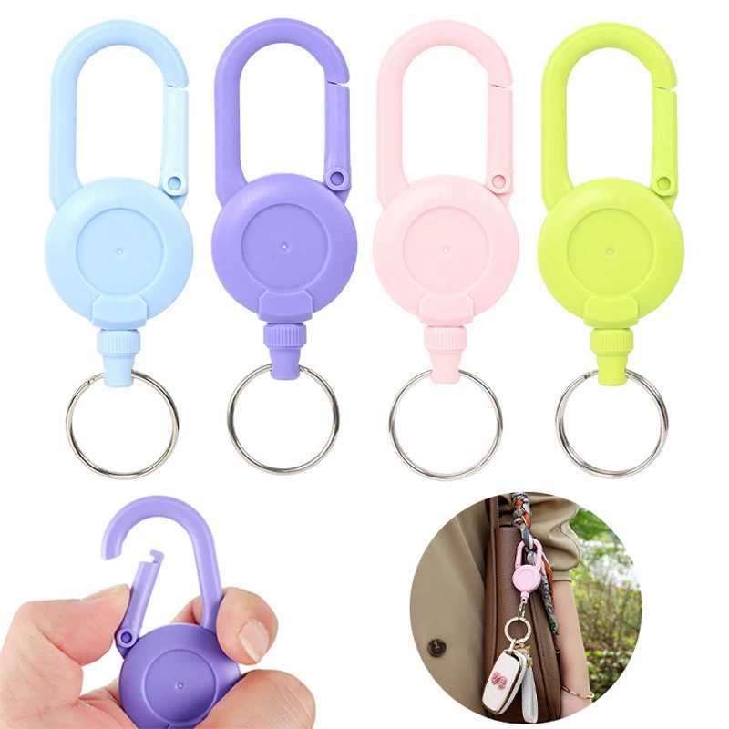 Macaron Color Retractable Keychain Outdoor Anti-theft Easy-to-pull Buckle Wire Rope Reel Elastic Key Ring Retractable ToolX240919