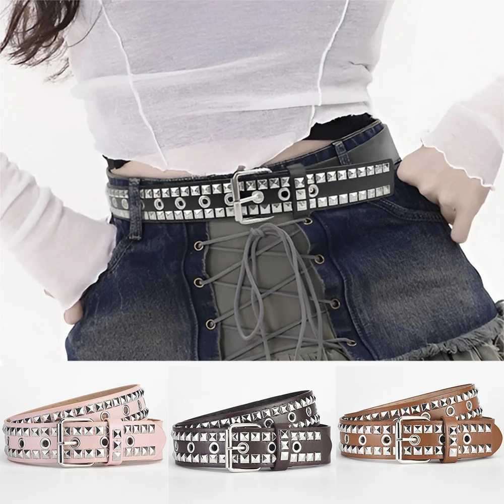 New Fashion Womens Leather Punk Belt Square Rivet Metal Belt Mens and Womens Width Adjustable Jeans Belt Designer Belt W240920