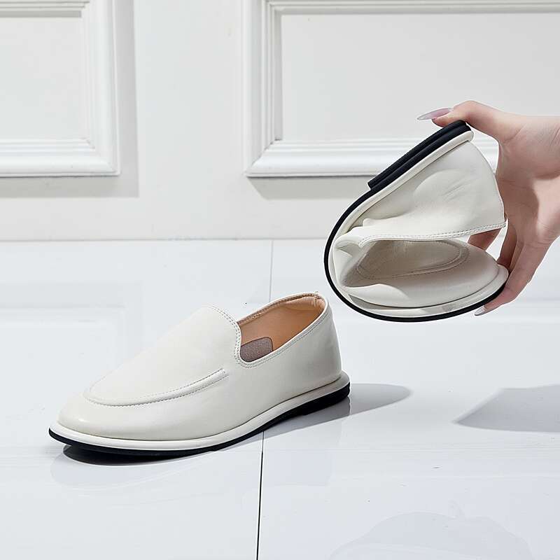 Loafers New Spring Round Toe One Foot Slip-on Genuine Leather Soft Flats Shoes Women