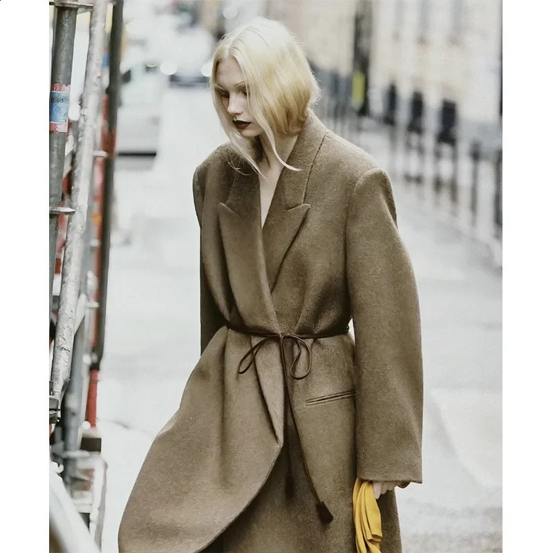 Womens wool coat autumn and winter item elongated minimalist waistband 240918