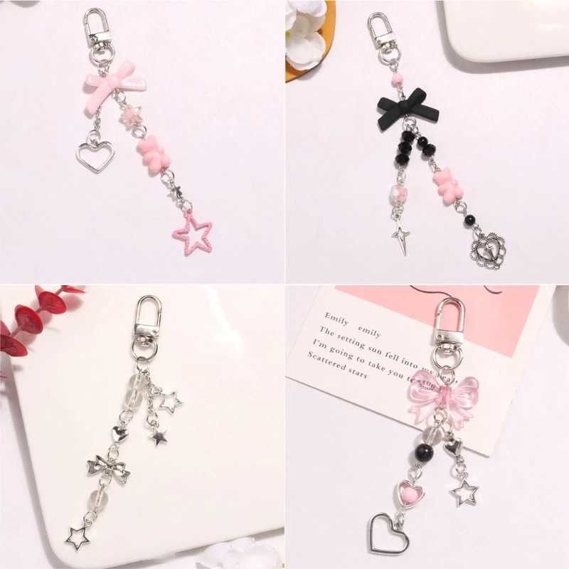 Fashionable Bear Keychain Handmade Butterfly Knot Keyring Heart Bowknot Keyring Pendant Versatile Star Phone AccessoryX240919