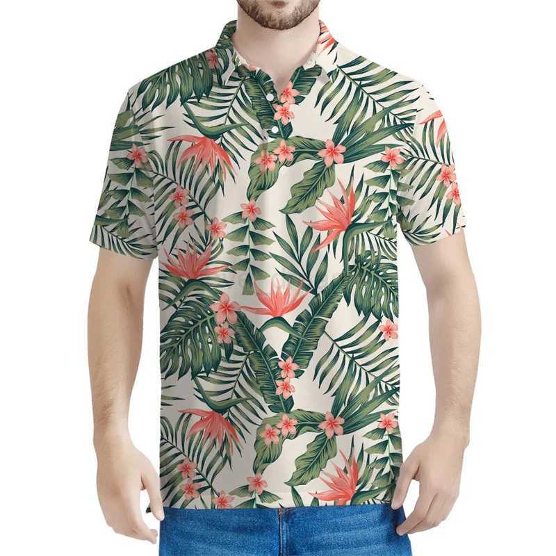 Blossom Tropical Leaves Pattern Polo Shirt Men 3D Printed Hawaiian T-shirt Summer Streetwear Short Sleeve Tops Lapel Tee ShirtsXJ240920