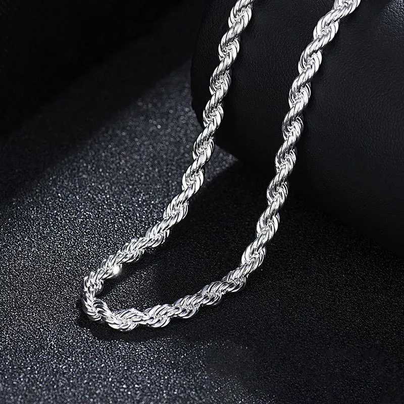 Hot Charms Fine 4MM Rope Chain 925 Sterling Silver Necklaces for Woman Men Classic Fashion Jewelry Wedding Party Holiday GiftsX240919
