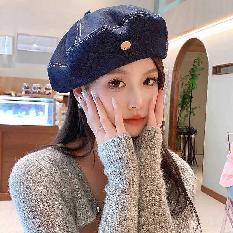 Retro Denim Berets Hat For Women Girls JK Korean Solid Color Newsboy Beret Cap Outdoor Sunshade Octagonal Painter Artist HatsX240919