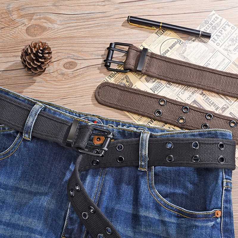 Womens and mens square buckle canvas straps without perforations Korean style fashionable and personalized woven strap trend W240920
