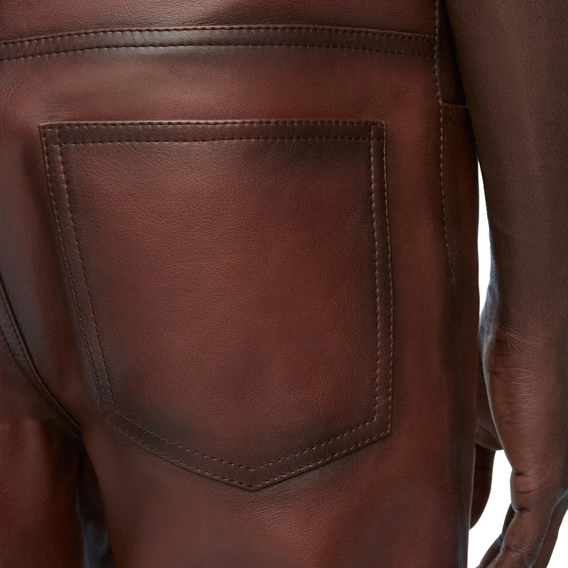 Mens Brown Genuine Leather Pants High Quality Spring/Summer Collection British Fashion Personalized Customization Mens Sheepskin Pants 240913