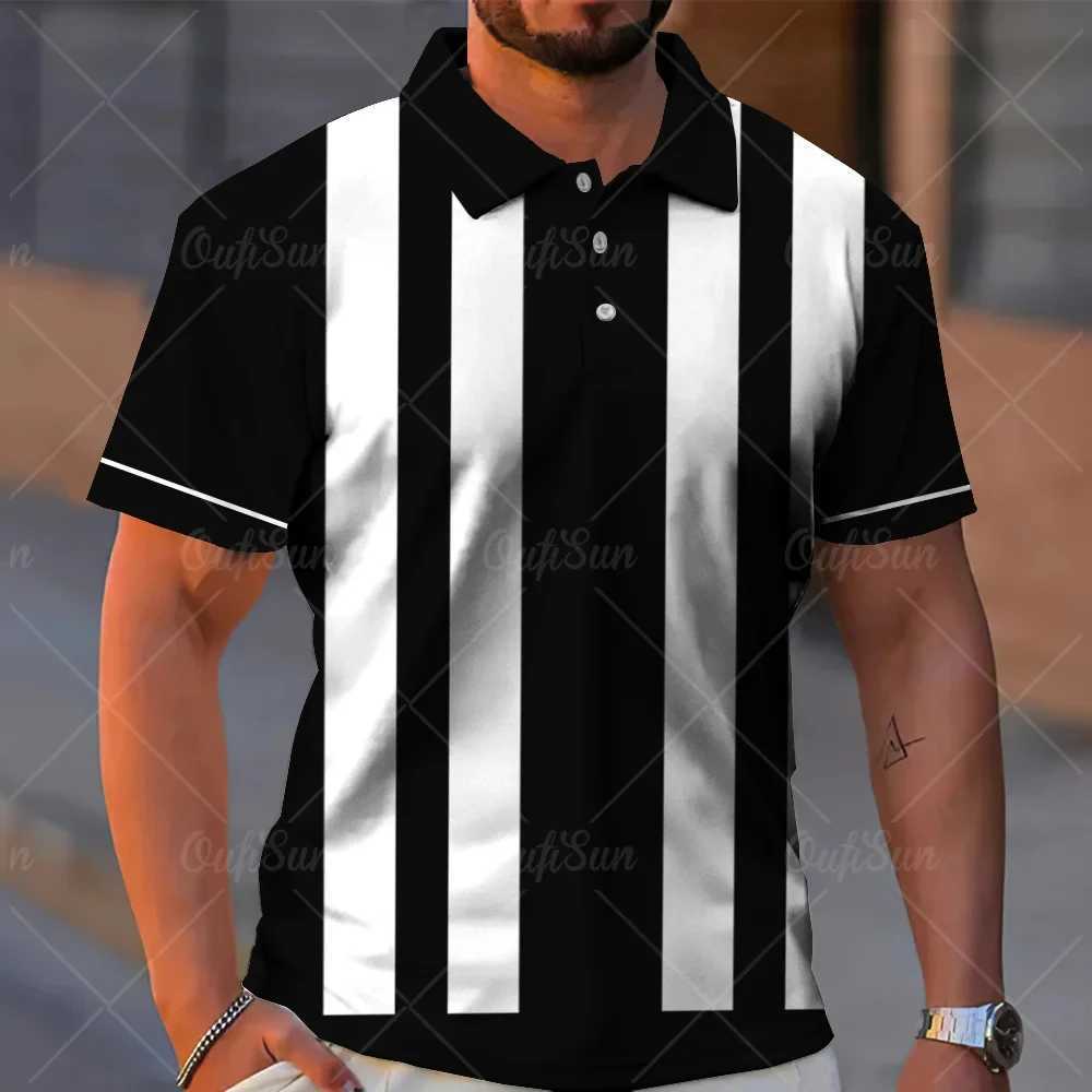 Mens Striped Polo Shirt 3D Printed Shirt Oversized Short Sleeve Top Summer Harajuku Clothing Male Outdoor Sports Polo Shirt 5XLX240920