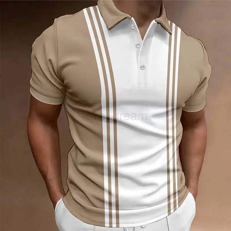 Classic Mens Polo Shirt Summer Stripes Short Sleeve T-shirts Casual Business Button Tops Tee Fashion Polo Shirts Man ClothingXJ240920