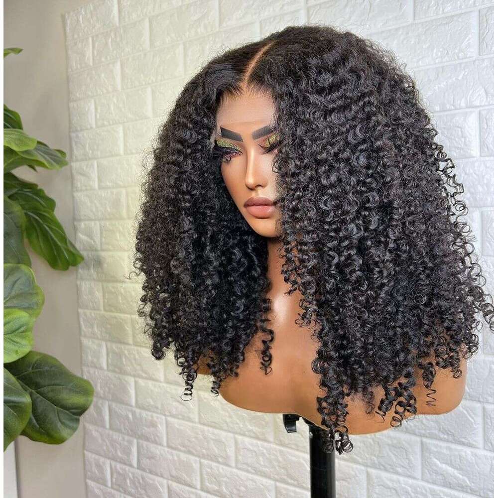 4B 4C Afo Kinky Synthetic Hair For Women Natural Black Glueless Jerry Curly Long 13X4 Transparent Lace Front Wigs