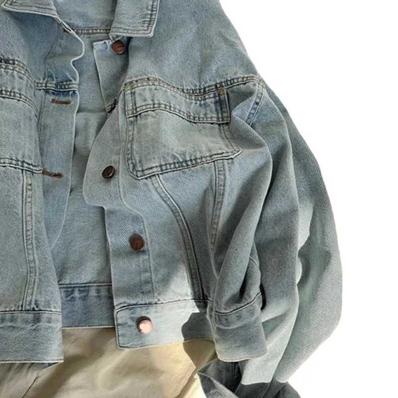 New Ins Korean Wash Cotton Retro Denim Jacket Womens Spring and Autumn Thin Korean Version Loose Short Long Sleeve ShirtX240920