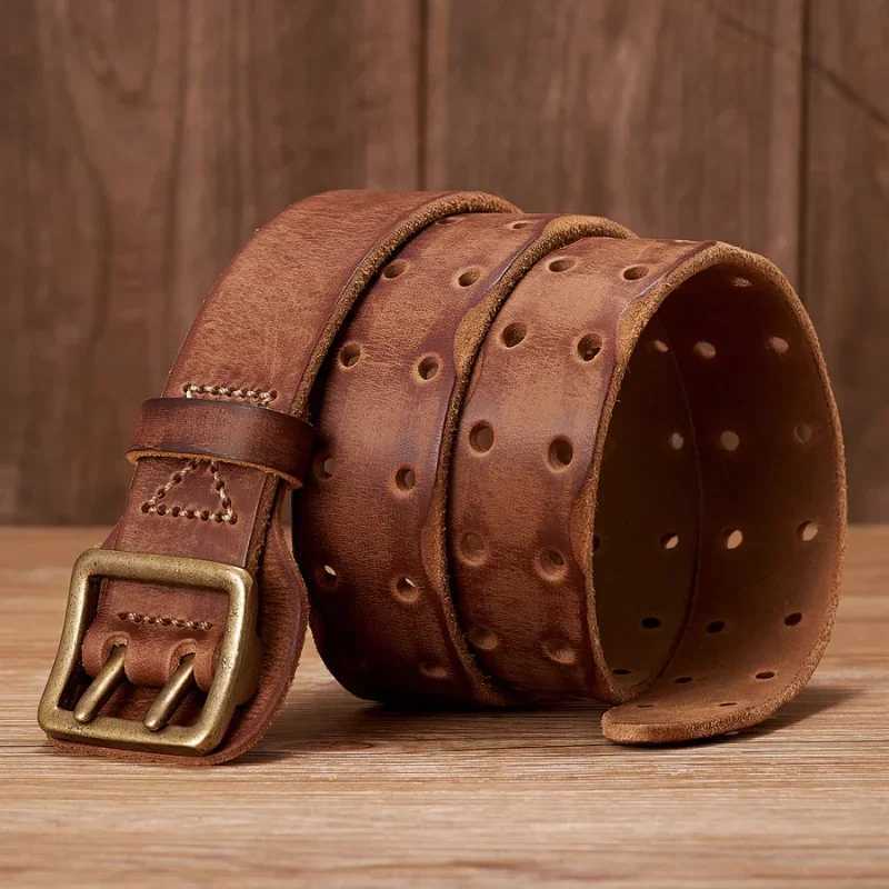 Thick original belt retro mens broadband mens denim belt genuine leather double buckle belt denim jeans belt W240920