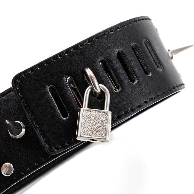 SM Prop Black Rivet Sex Collar with Lock Foreign Trade Hot Selling Punk SM Traction Neck Cover Alternative Adult Products