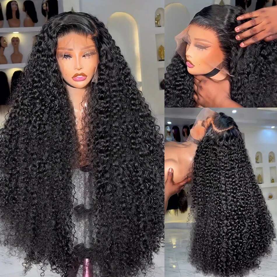 Deep Wave 13x6 HD Transparent Front Human Hair Wig 250 Density Brazilian Kinky Curly 13x4 Lace Frontal Wigs For Women