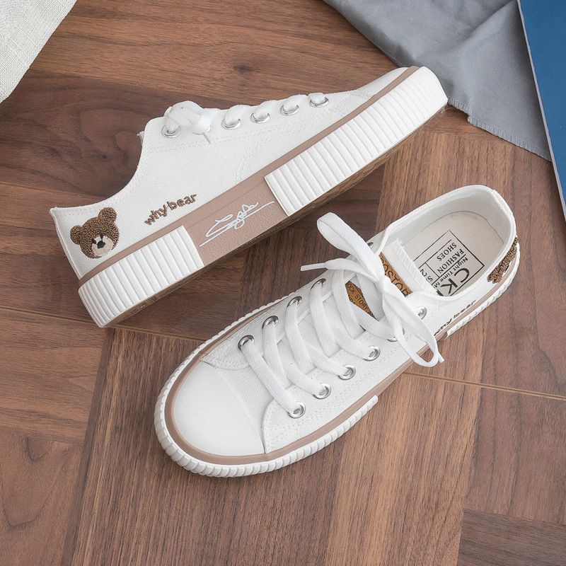 Canvas New Bear Female 2023 Spring New Vulcanized Sneakers Korean Students White Lace-up Shoes Tide f7c4