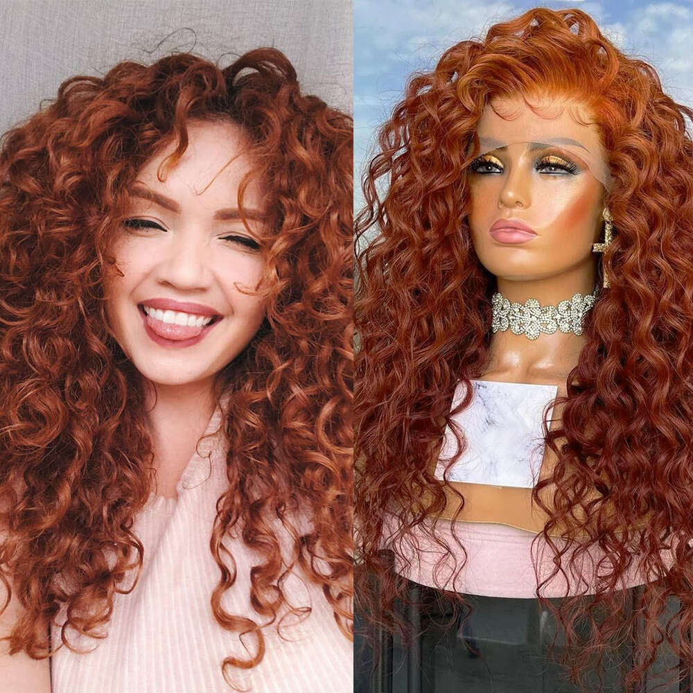 RONGDUOYI Loose Curl Orange Brown Synthetic Lace Front Wigs Free Part Natural Long Wave Wig For Black Women Cosplay Use