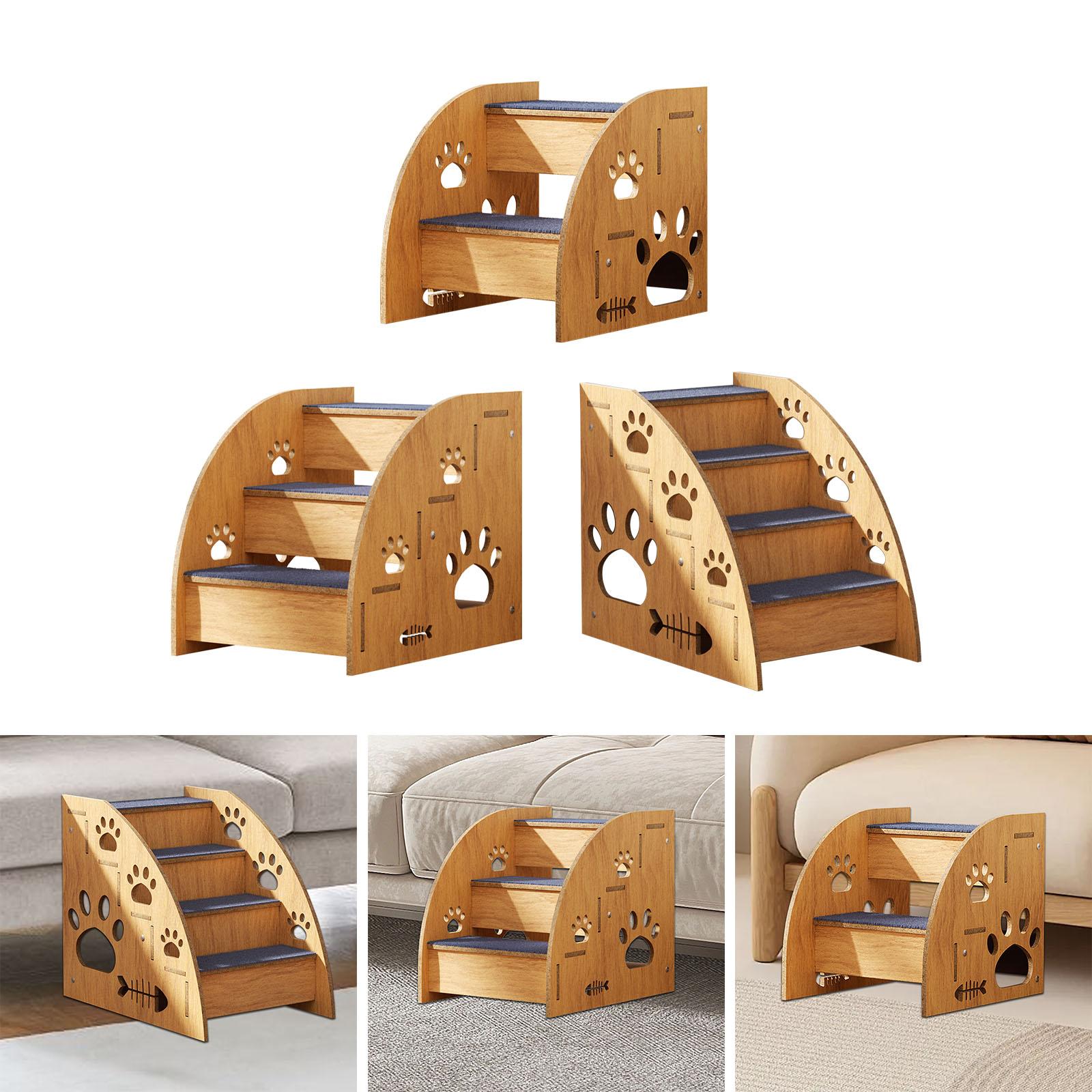 Wooden Pet Stairs Pet Ramp Portable Puppy Stairs Ramp for Bed Pet Dog Stairs Ladder for Older Dogs Kittens Small Pets