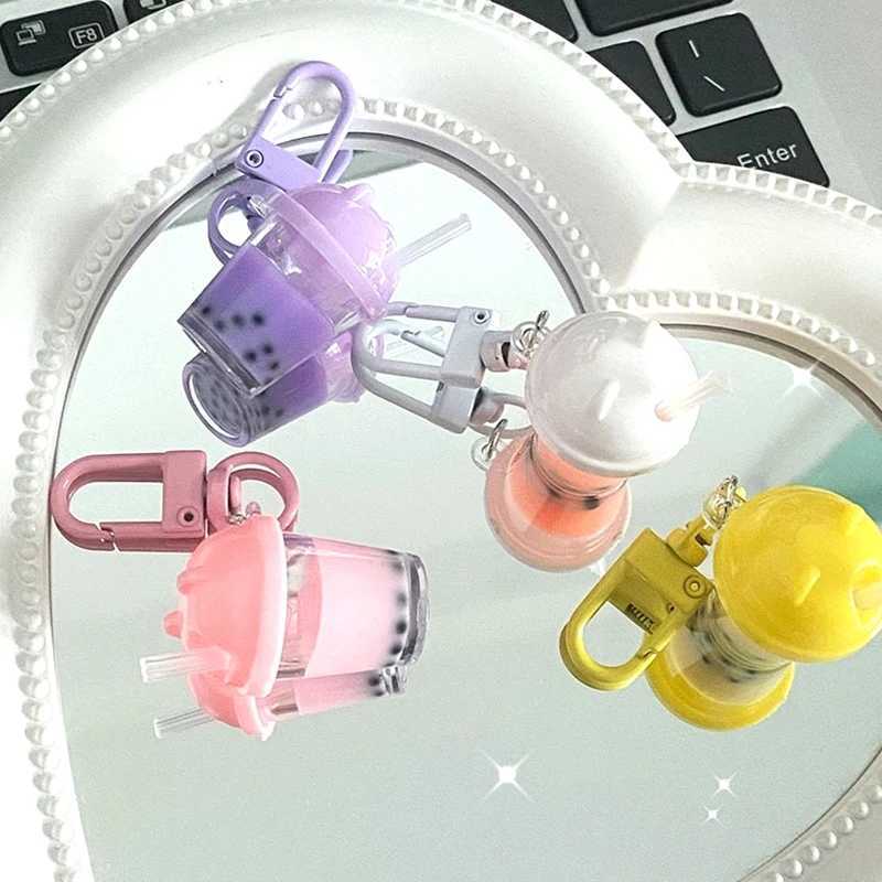 Cute Mini Pearl Milk Tea Keychain Pendant Cartoon Bear Hat Milk Tea Cup Keyring Couple Ornaments Backpack Charms Bag Decor GiftsX240919