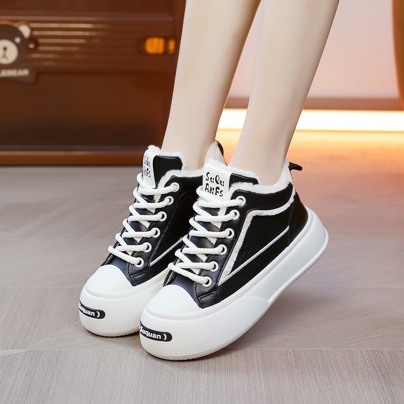High top white 2023 new winter velvet sports shoes, anti slip thick cotton shoes for women YYN-K1706