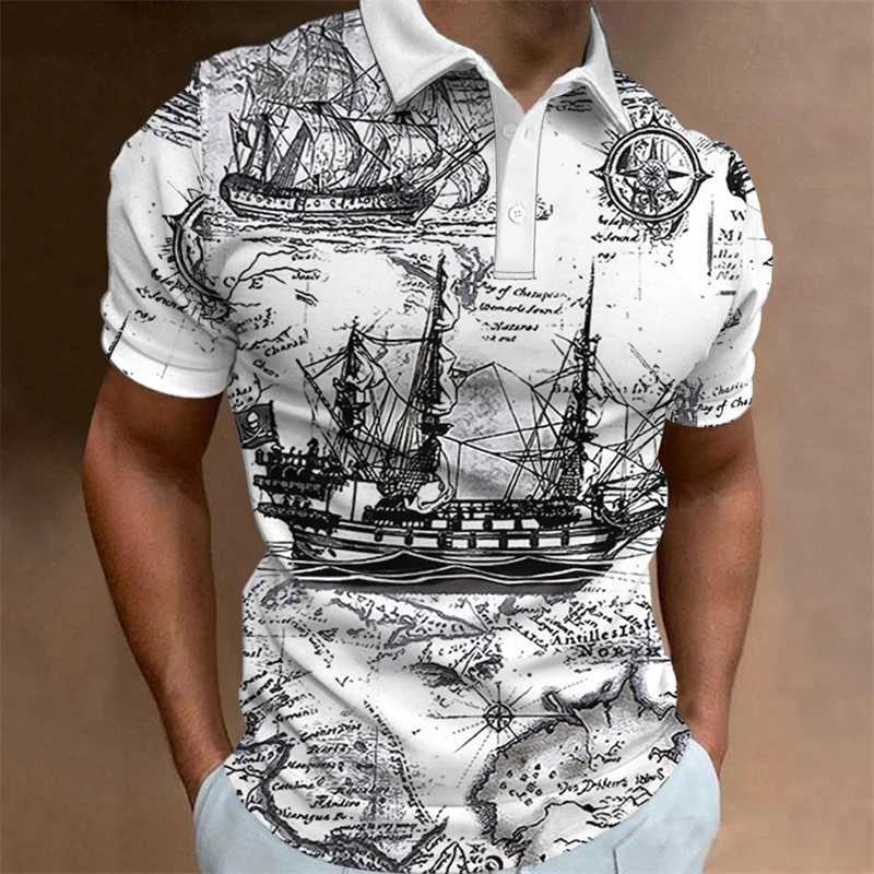 Vintage Sailboat 3D Printed Polo Shirts For Men Clothes Sailor Boat POLO Shirt Ship Male Streetwear Casual Short Sleeve Y2k TopsXJ250108