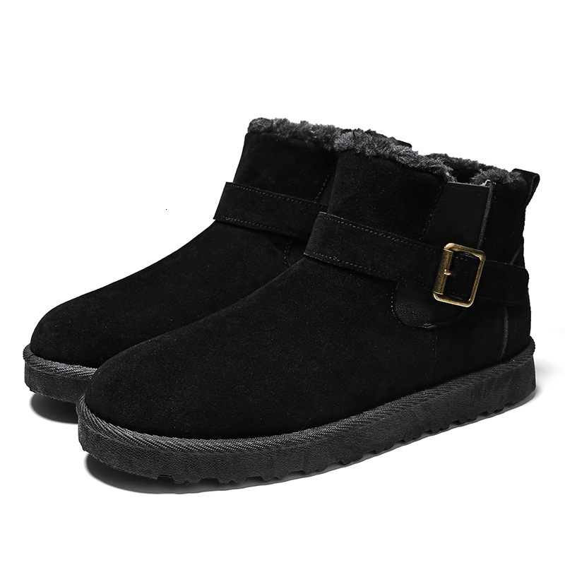 Winter high top plush snow boots northeast wearing, casual buckle cotton for men, suede Korean version solid color bread shoes