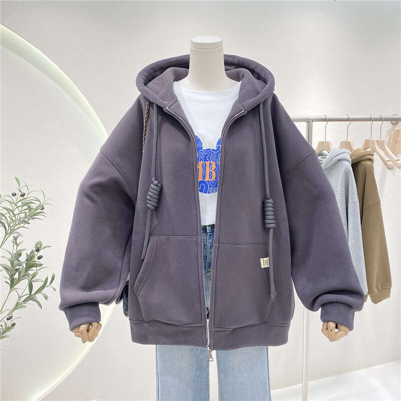 Hallowmas 2024 New Hooded Hoodie Womens Autumn/winter Korean Edition Lazy Style Loose Plush Cardigan Zipper Casual Coat Top Women Jacket Autumn Dress 