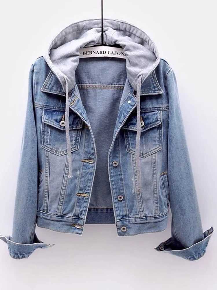 Clothing wool warm winter jeans jacket womens pocket button soft hooded warm jacket fashionable ultra-thin denim jacket W240920