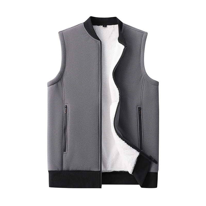 New Autumn Thick Warm Winter Men Solid Stand Collar Polar Fleece Sleeveless Vest Jacket Outdoor Sports Waistcoat Male