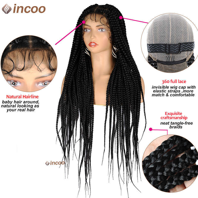 Knotless Large Box Synthetic Full Lace Front Braided For Black Women 36 Inch Jumbo Braids Cornrows Wigs Onsale