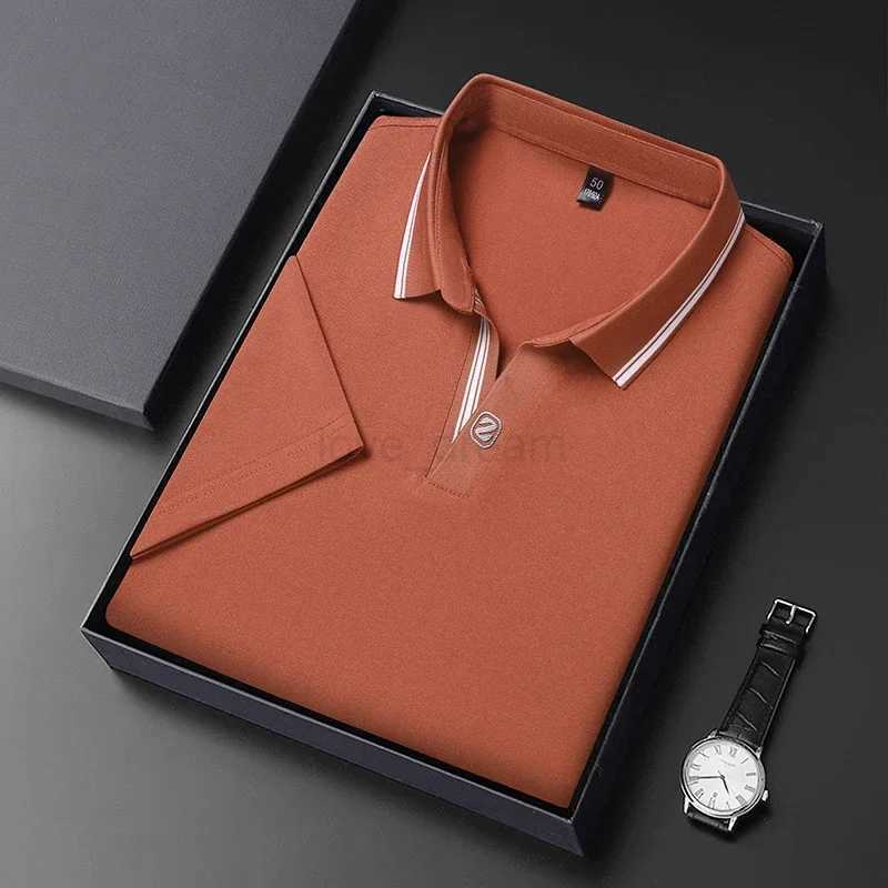 2024 Mens New Solid Color Cotton Business Casual Short Sleeved POLO Shirt Fashion Short Sleeved Comfortable and Breathable TopXJ240920