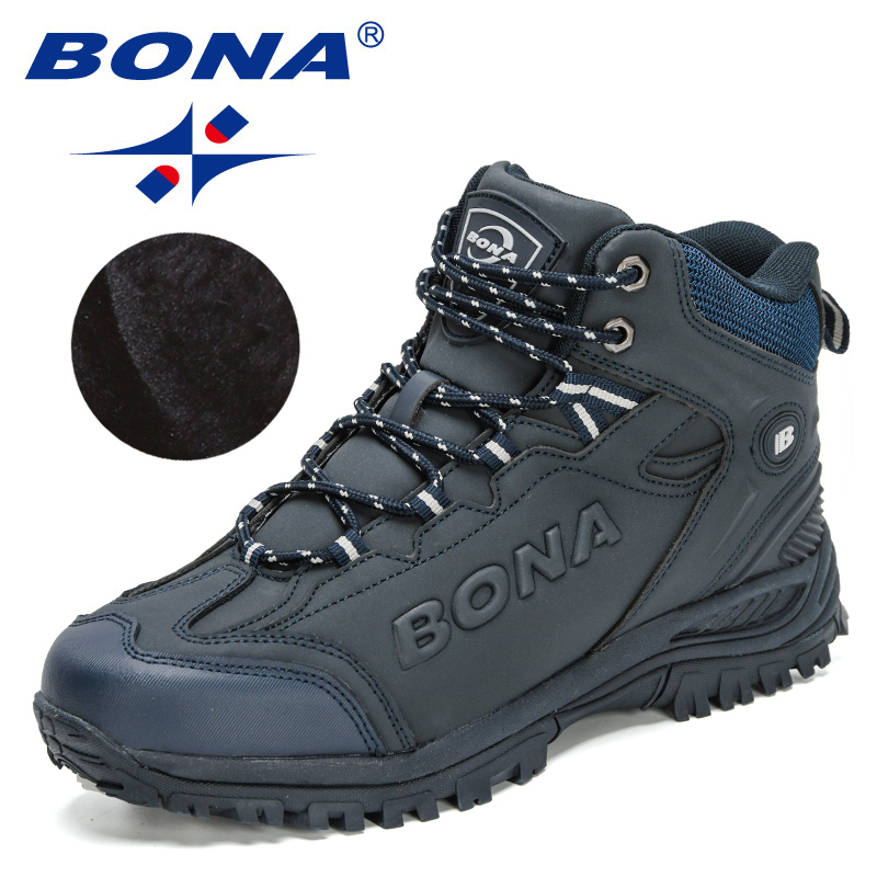 2022 BONA New Designers Popular Hiking Boots Men Snow Warm New Sneakers Man Padded Trekking Winter Action Leather High Top Footwear 2441