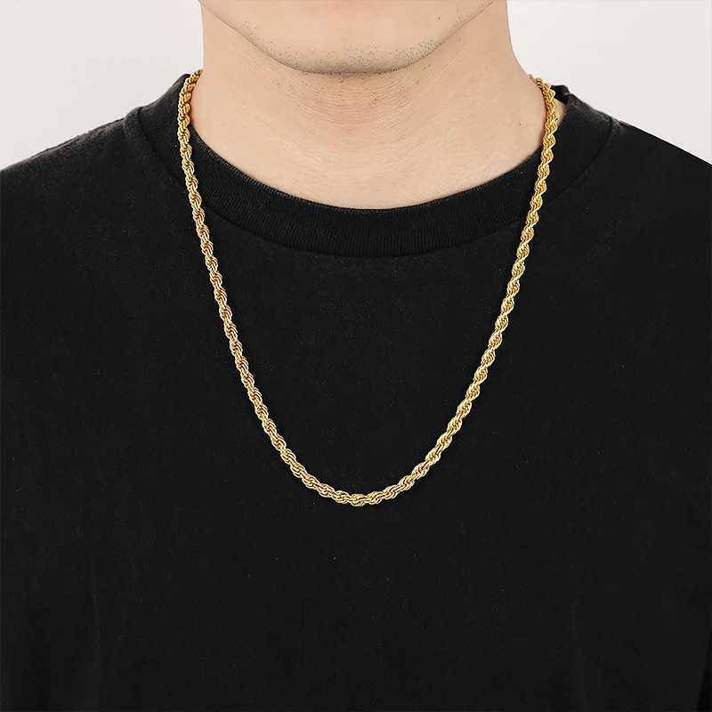 Stainless Steel Rope Chain Necklace For Men Women Braided Rope Chain Choker Necklace Gold Color Neck Metal Fashion Jewelry GiftX240919