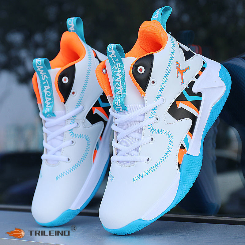 TRILEINO Professional Men's White Red Blue Basketball Shoes Basketball Sneakers Anti-skid High-top Couple Man Basketball Boots
