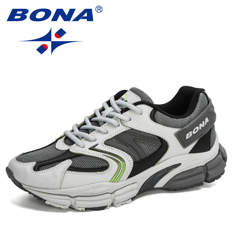 New BONA Designers Action Leather Mesh Men New Running Sneakers Trainers Lightweight Antiskid Outdoor Walking Shoes Man 10e6